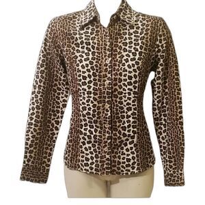 Ladies Cheetah Print Button Down Blouse